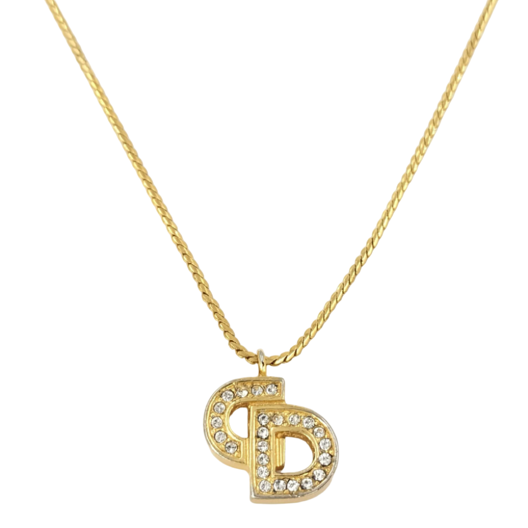 christian dior vintage cd rhinestone necklace
