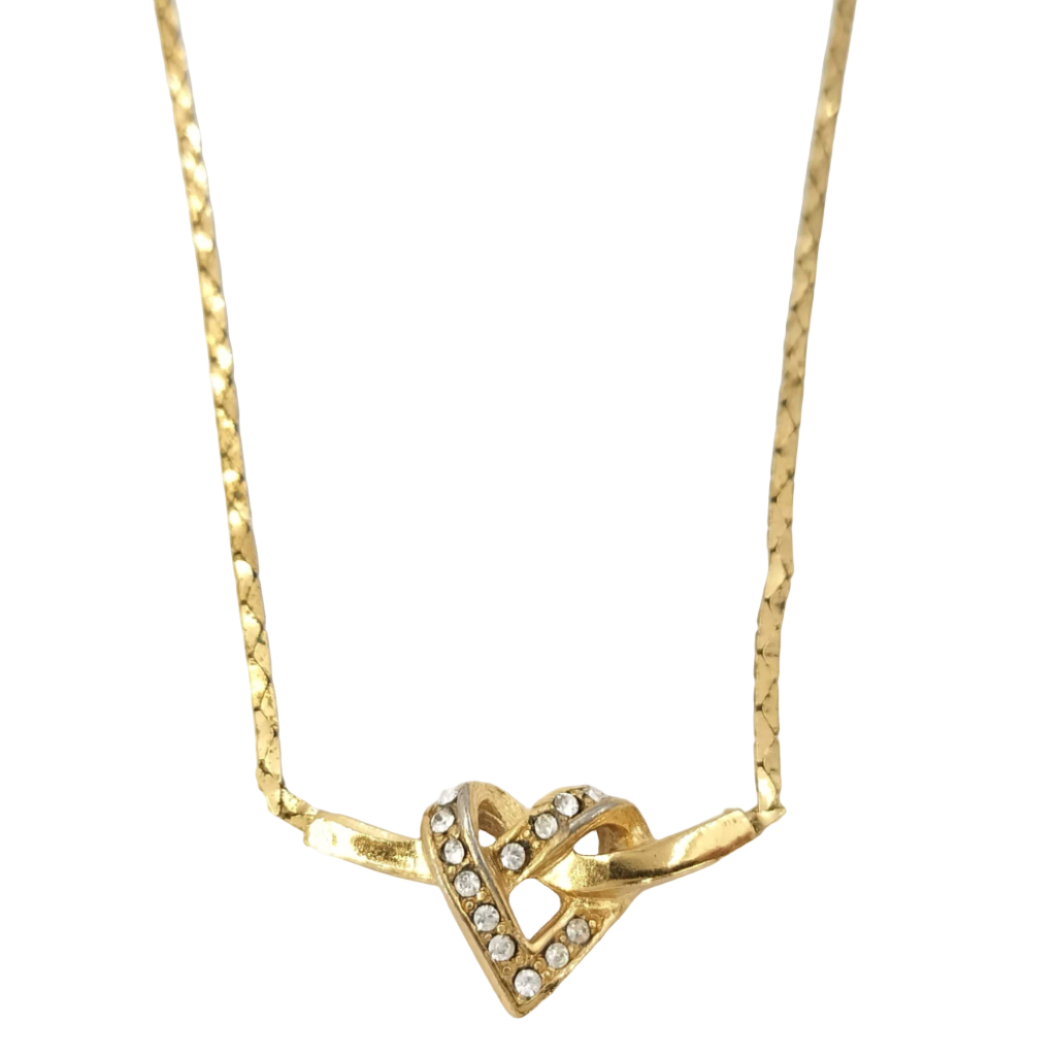 christian dior vintage heart rhinestone necklace