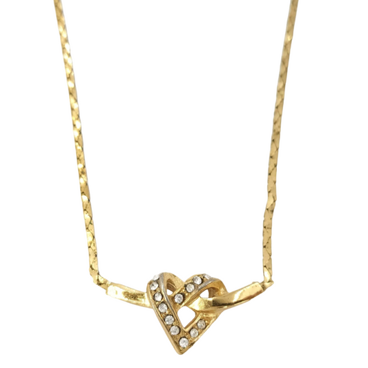christian dior vintage heart rhinestone necklace