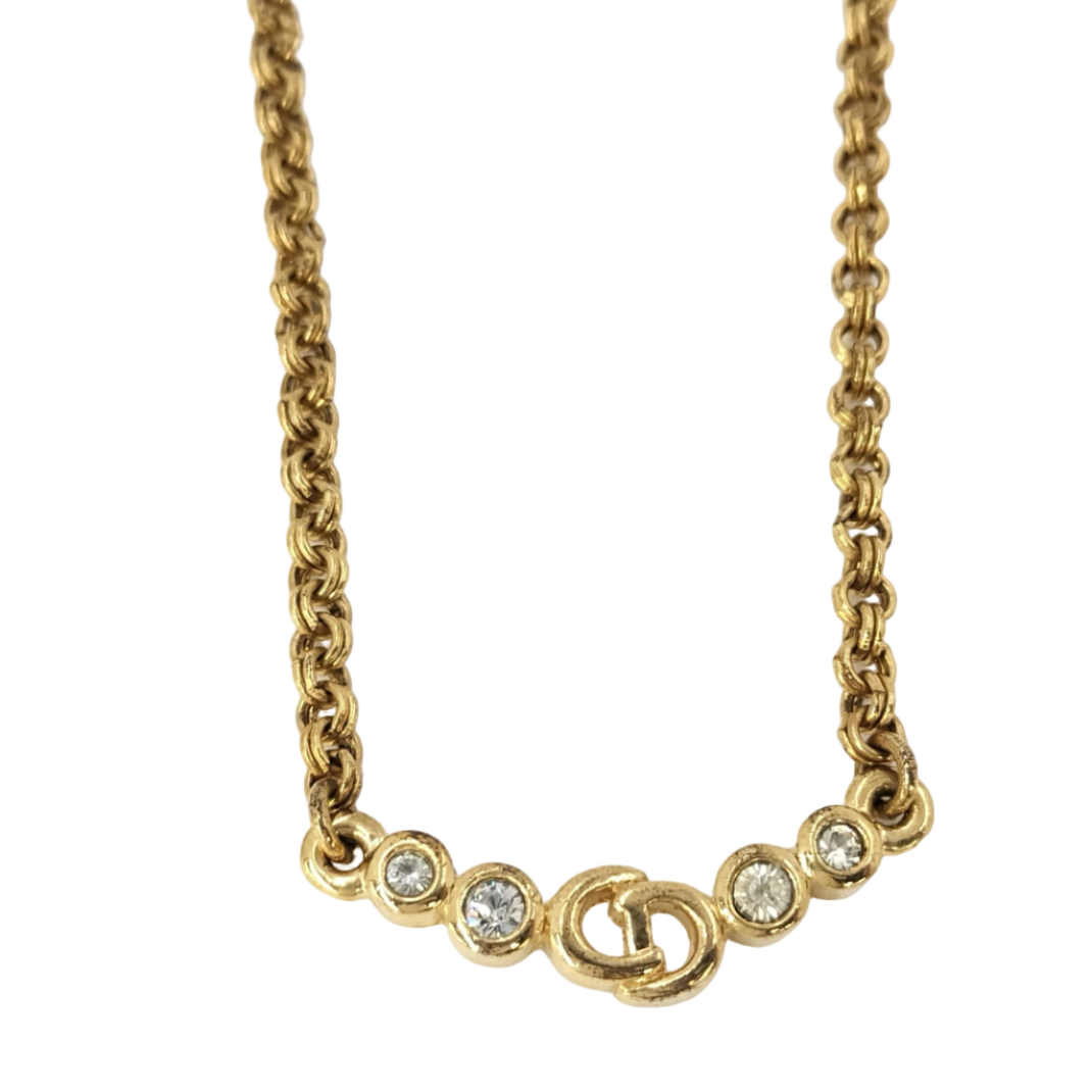 christian dior vintage rhinestone "cd" necklace