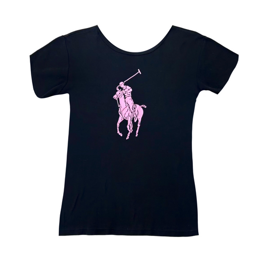 Ralph Lauren Spring 2002 Iconic Pink Pony Tee in Black
