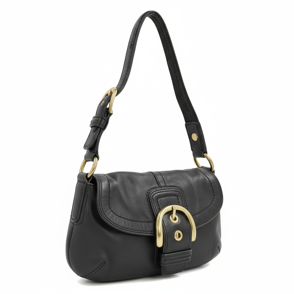 COACH Black Leather x Gold Soho Shoulder Bag