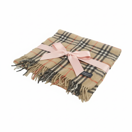 Burberry 100% Cashmere Vintage Plaid Scarf