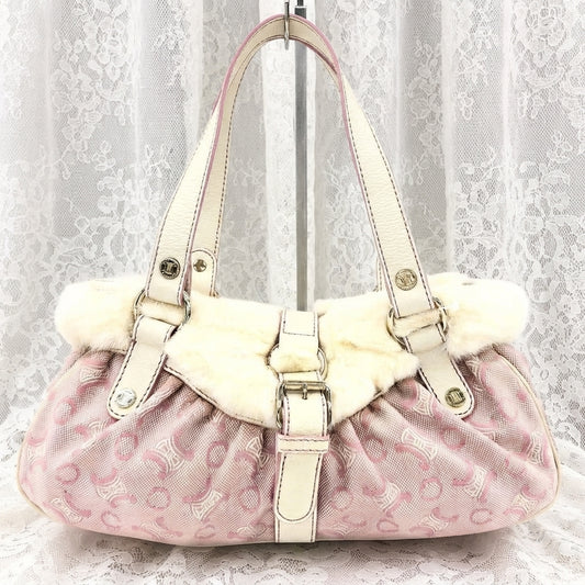 xovintage celine rare vintage fur-detailed lily c pink bag - Handbags