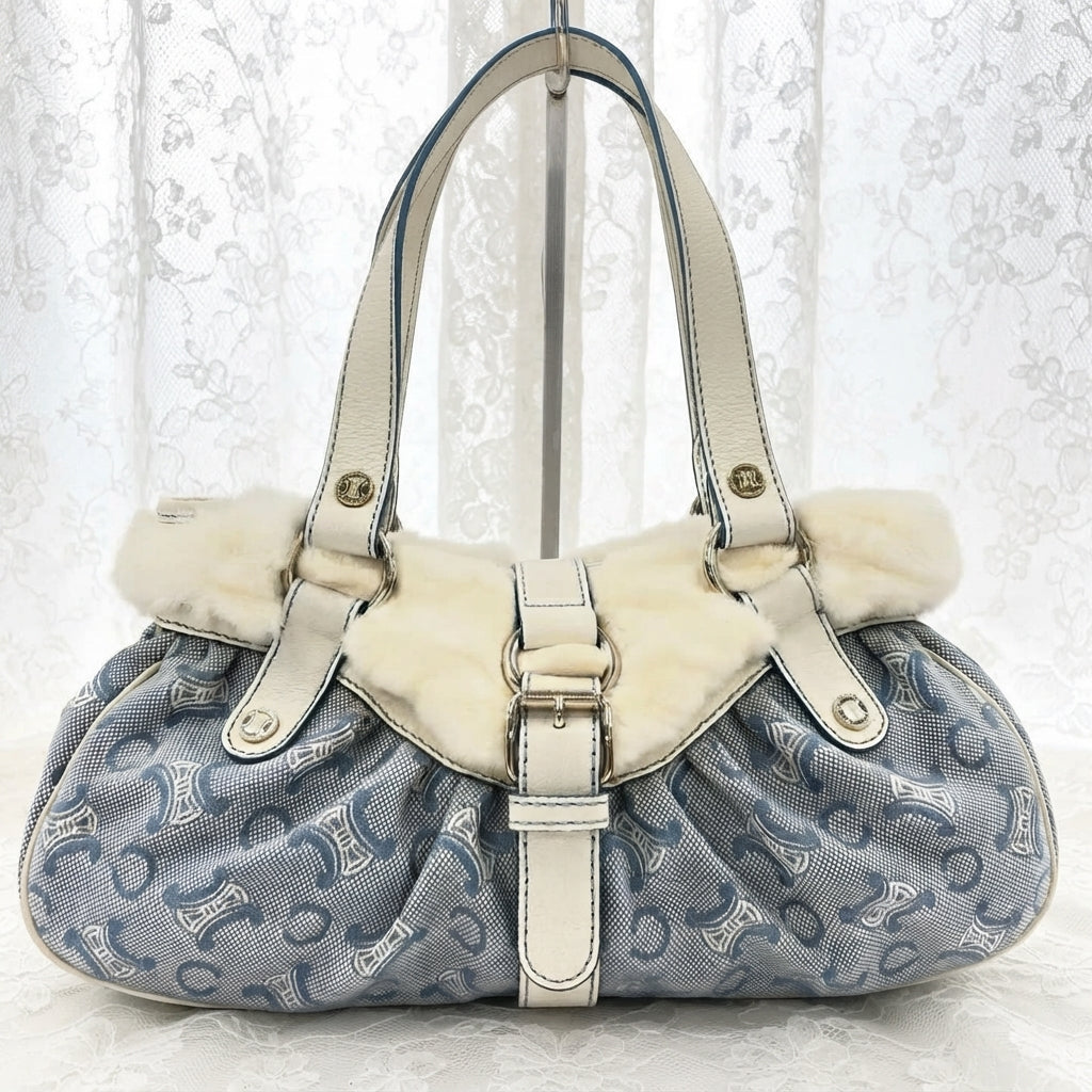 xovintage celine rare vintage fur-detailed lily c baby blue bag - Handbags