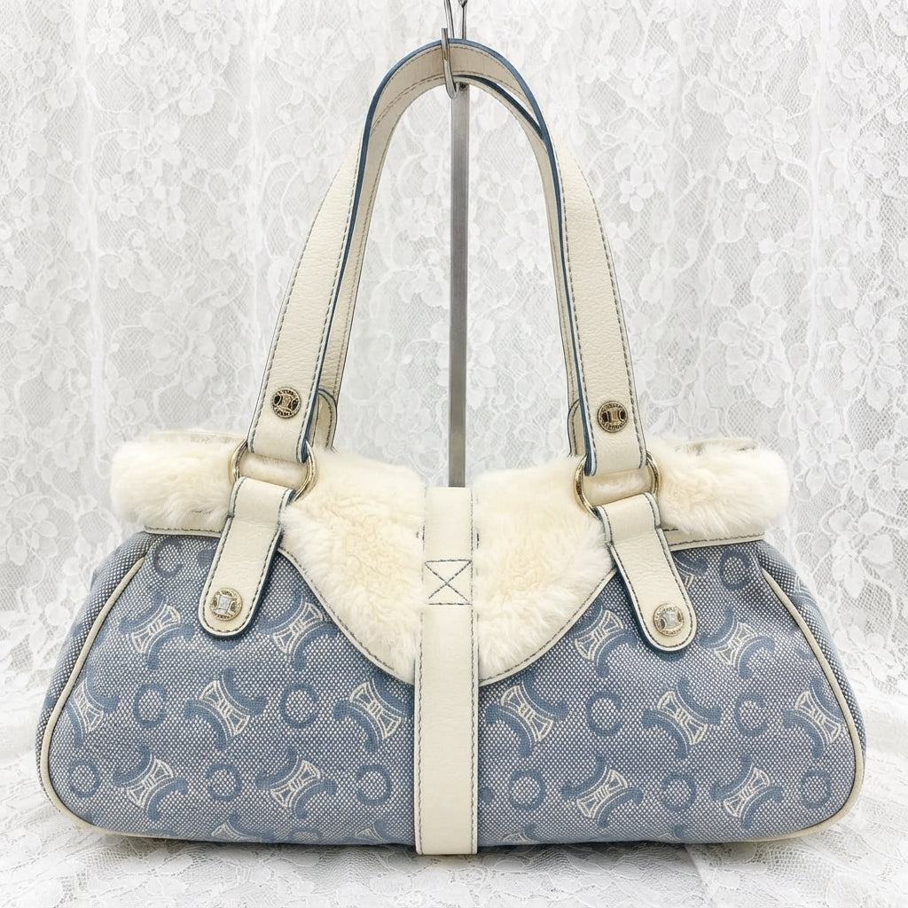xovintage celine rare vintage fur-detailed lily c baby blue bag - Handbags