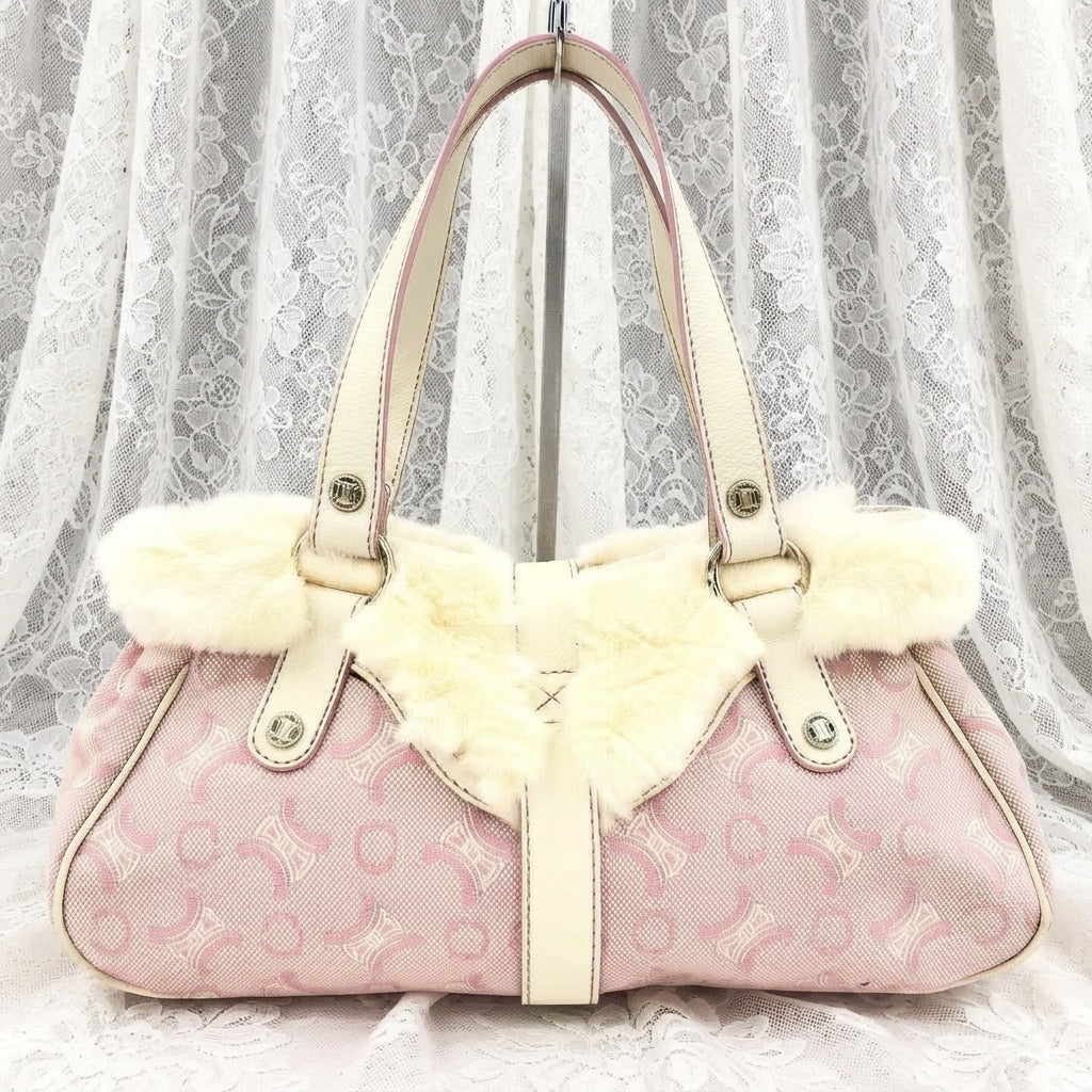 xovintage celine rare vintage fur-detailed lily c pink bag - Handbags