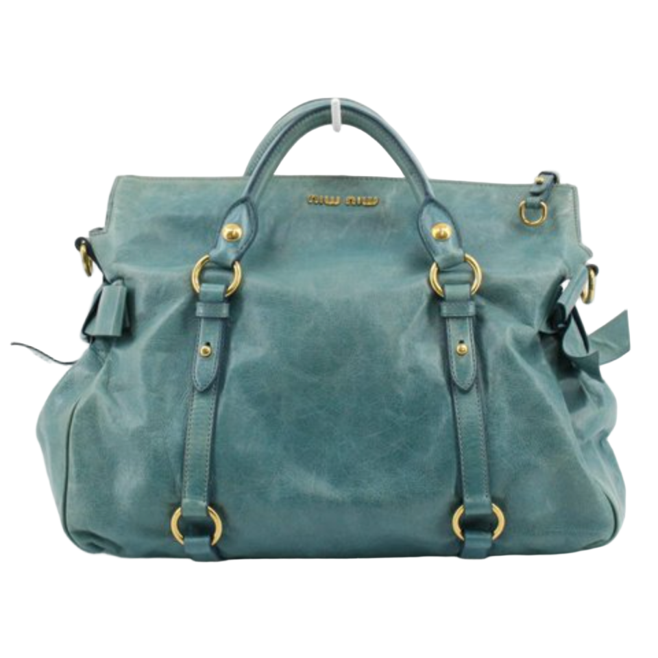 miu miu aquamarine blue vintage vitello bow bag