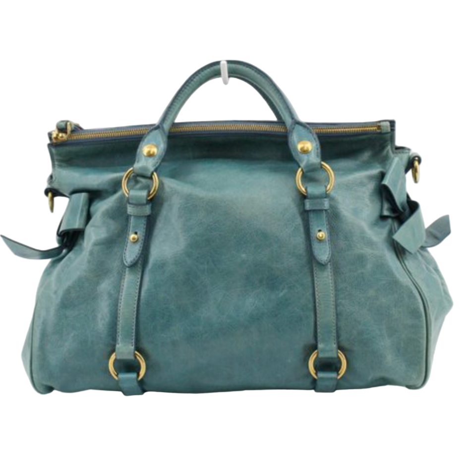 miu miu aquamarine blue vintage vitello bow bag