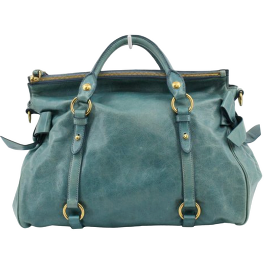 miu miu aquamarine blue vintage vitello bow bag